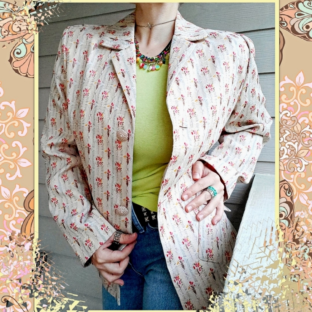 Sag Harbor Vintage-style Ditsy Floral Cottagecore Granny Chic Brocade Blazer